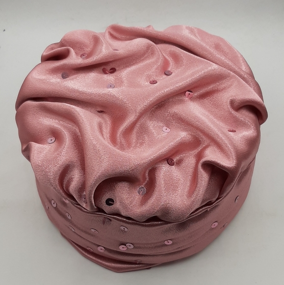 Vintage Handmade Dusty Rose Satin Hat Woman's Dressy Hat With Sequins Size 7? - Picture 5 of 8